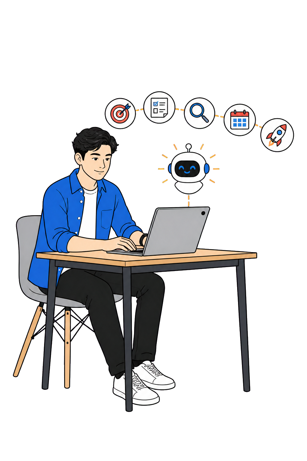 Young male student learning through a personalized AI study plan