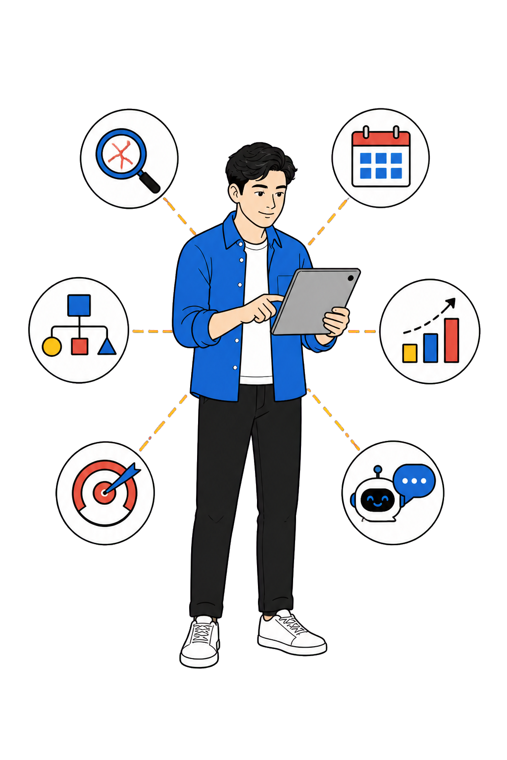 Young male student using six PrepAI learning features