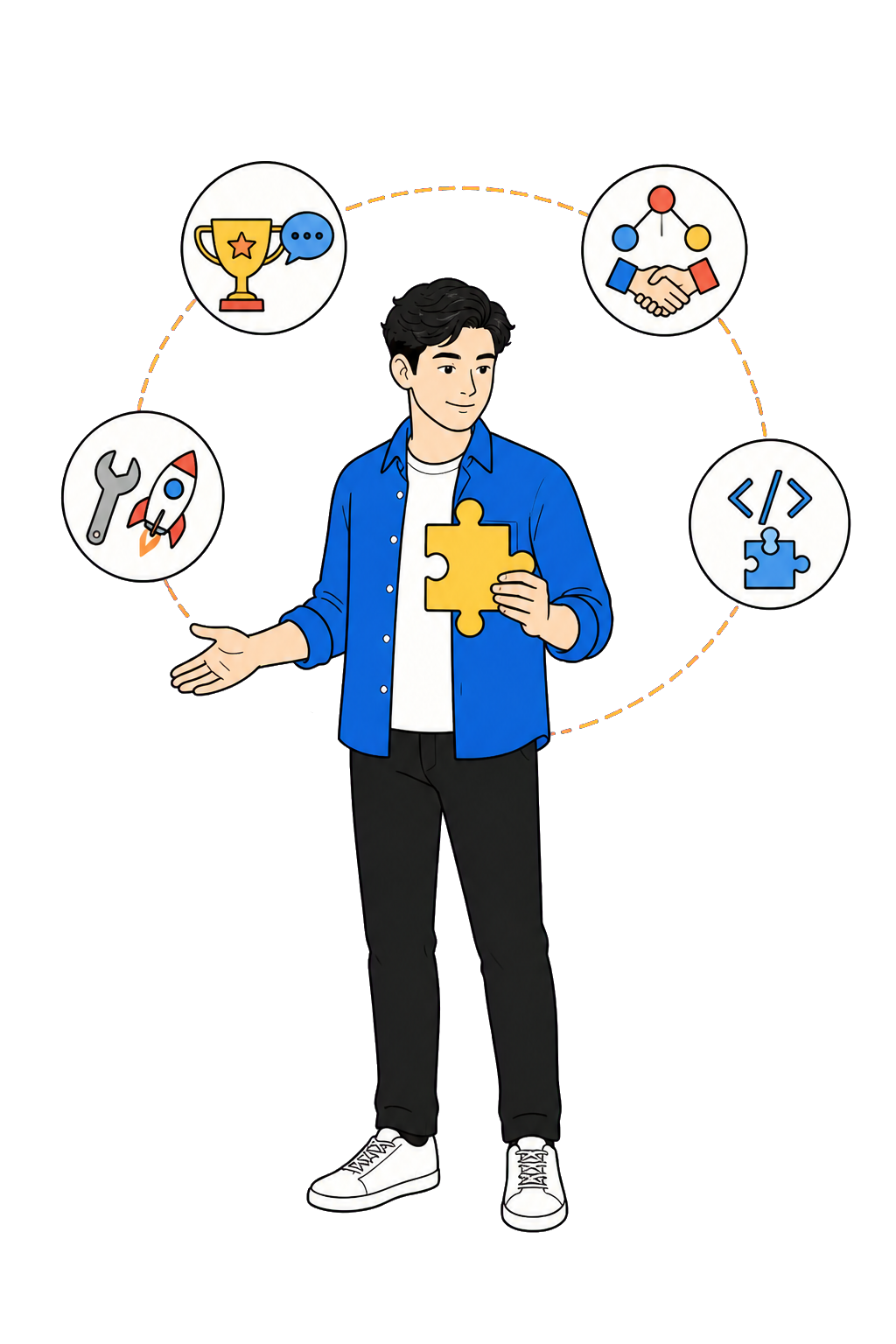 Young male founder asking for mentorship, connections, support, and a co-founder