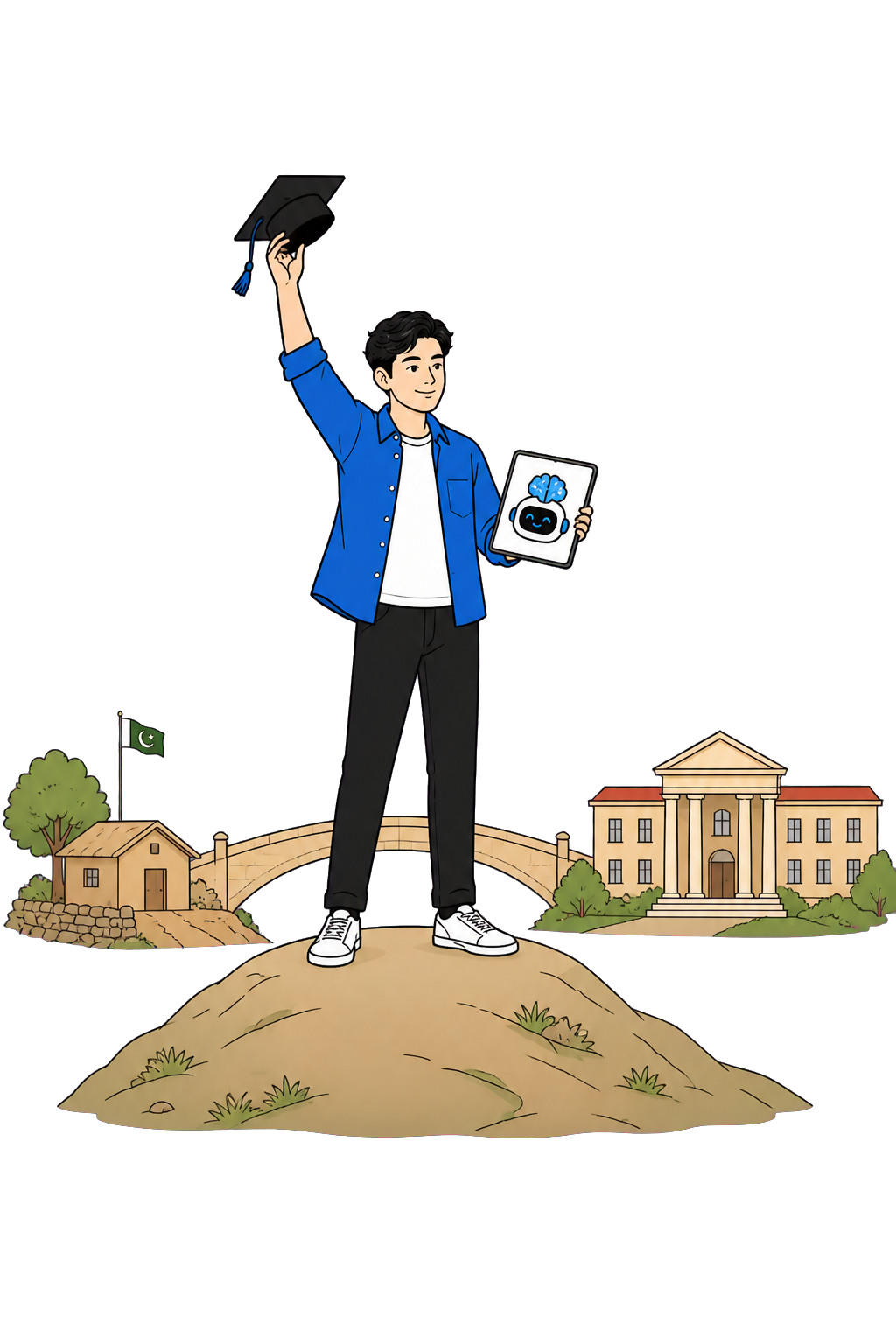 Young male student celebrating equal access to an AI tutor and university success